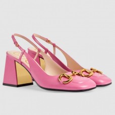Gucci Pink Leather Slingback Pumps 75mm With Horsebit Gucci Pink Leather Slingback Pumps 75mm With Horsebit