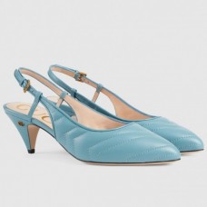 Gucci Slingback Pumps In Blue Matelasse Leather Gucci Slingback Pumps In Blue Matelasse Leather