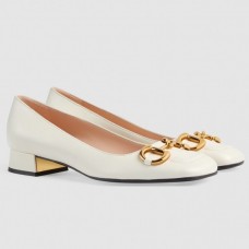 Gucci White Leather Ballet Flat With Horsebit Gucci White Leather Ballet Flat With Horsebit