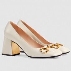 Gucci White Leather Pumps 75mm With Horsebit Gucci White Leather Pumps 75mm With Horsebit