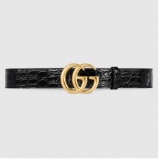 Gucci GG Marmont caiman belt with shiny buckle