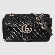 Gucci 443497 GG Marmont small sequin shoulder bag in Black Silk Gucci 443497 GG Marmont small sequin shoulder bag in Black Silk