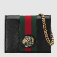 Gucci Vintage Web Rajah Chain Card Case Wallet 573790 Leather Black Gucci Vintage Web Rajah Chain Card Case Wallet 573790 Leather Black