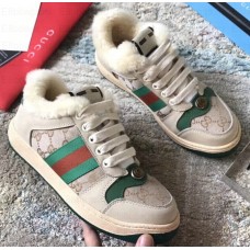 Gucci Leather Web Screener Shearling Sneakers Green/Beige Gucci Leather Web Screener Shearling Sneakers Green/Beige
