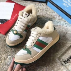 Gucci Leather Web Screener Shearling Sneakers Green/White Gucci Leather Web Screener Shearling Sneakers Green/White