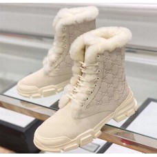 Gucci Suede Leather and GG Shearling Lace-up Ankle Boots White Gucci Suede Leather and GG Shearling Lace-up Ankle Boots White