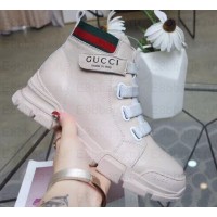 Gucci Web Leather and Logo High-top Sneakers Creamy Gucci Web Leather and Logo High-top Sneakers Creamy