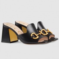 Gucci Black Slide Sandals 75mm With Horsebit Gucci Black Slide Sandals 75mm With Horsebit