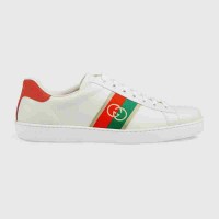 Gucci Men's White Ace Sneakers With Web Interlocking G Gucci Men's White Ace Sneakers With Web Interlocking G