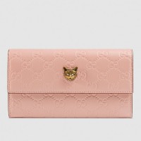 Gucci Continental Wallet With Cat In Pink Signature Leather Gucci Continental Wallet With Cat In Pink Signature Leather
