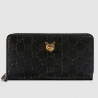 Gucci Zip Around Wallet With Cat In Black Signature Leather Gucci Zip Around Wallet With Cat In Black Signature Leather