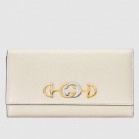 Gucci Zumi Grainy Leather Continental Wallet 573612 White 2019