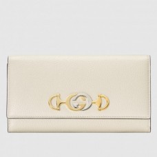 Gucci Zumi Grainy Leather Continental Wallet 573612 White 2019 Gucci Zumi Grainy Leather Continental Wallet 573612 White 2019