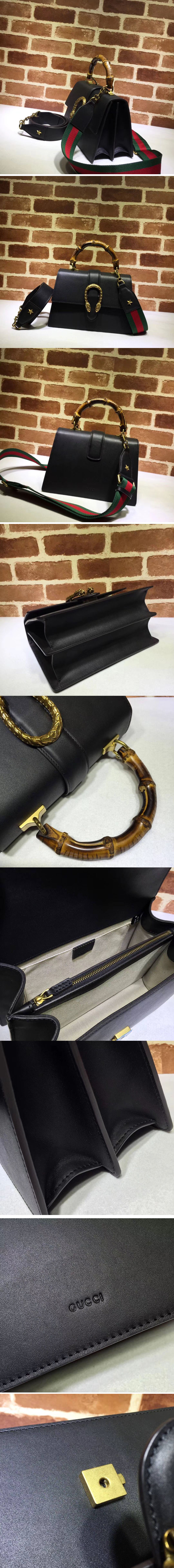 Replica Gucci 448075 Dionysus Leather Top Handle Bags Black