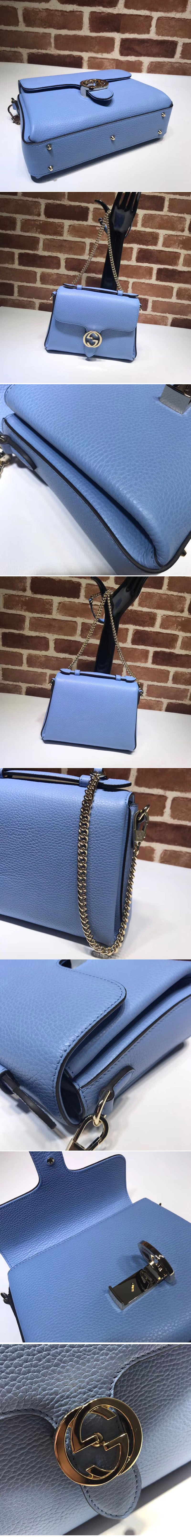 Replica Gucci 510302 Interlocking GG Leather Crossbody Bags Light Blue