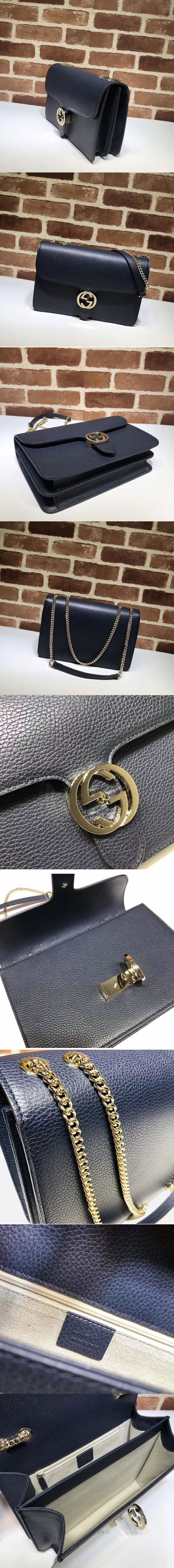 Replica Gucci 510303 Interlocking GG Leather Crossbody Bags Navy Blue