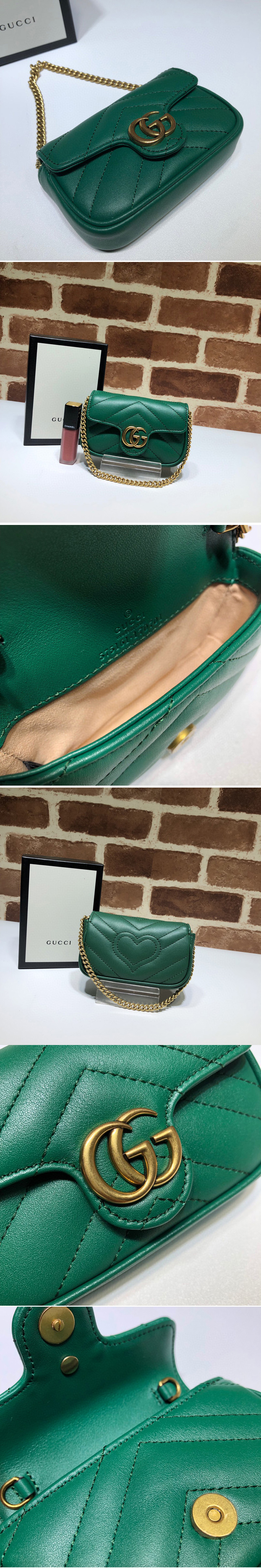 Replica Gucci 575161 GG Marmont mini coins bag in Green Leather