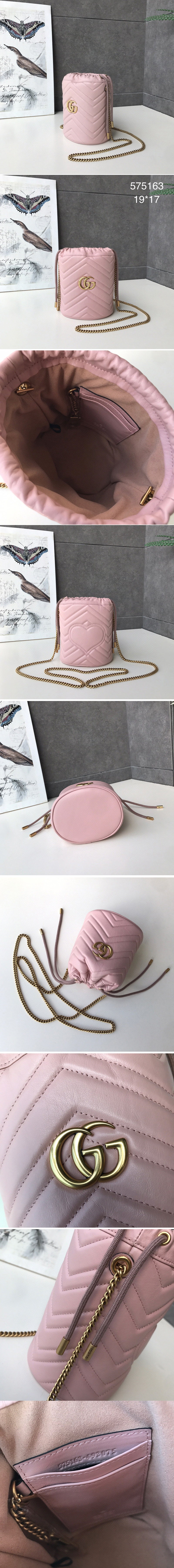 Replica Gucci 575163 GG Marmont mini bucket bag Pink matelasse chevron leather