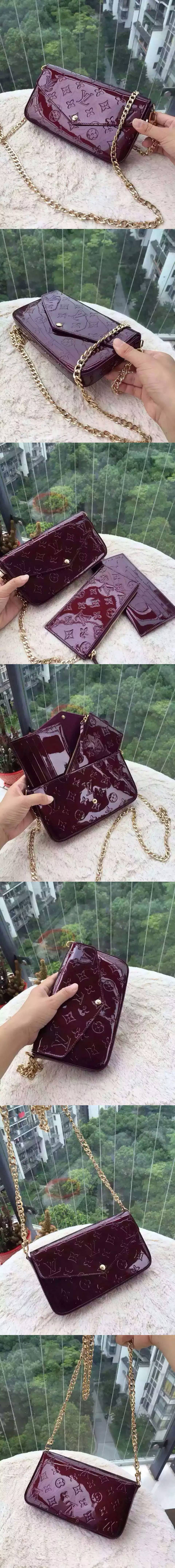 Replica Louis Vuitton M61293 Monogram Vernis Pochette Felicie GM Bags Purple