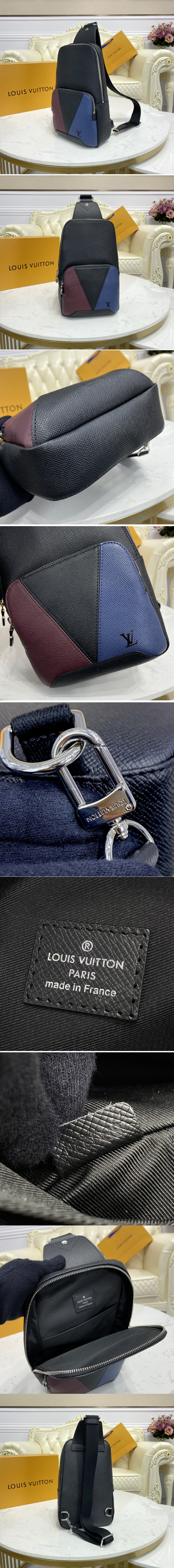 Replica Louis Vuitton M30701 LV Avenue Sling Bag In Burgundy, black and navy blue Taiga leather