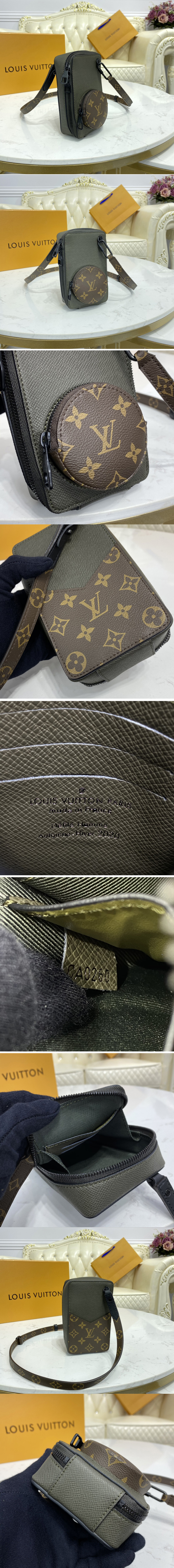 Replica Louis Vuitton M30581 LV Phone Box Bag In Khaki Green Taiga embossed cowhide leather