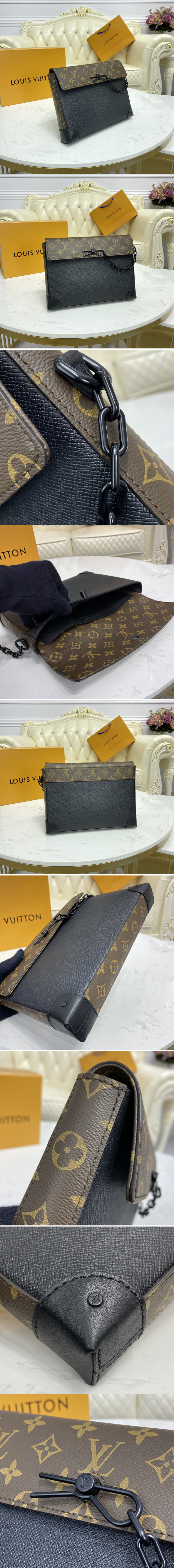 Replica Louis Vuitton M30583 LV Pochette Voyage Steamer Bag in Black Taiga leather