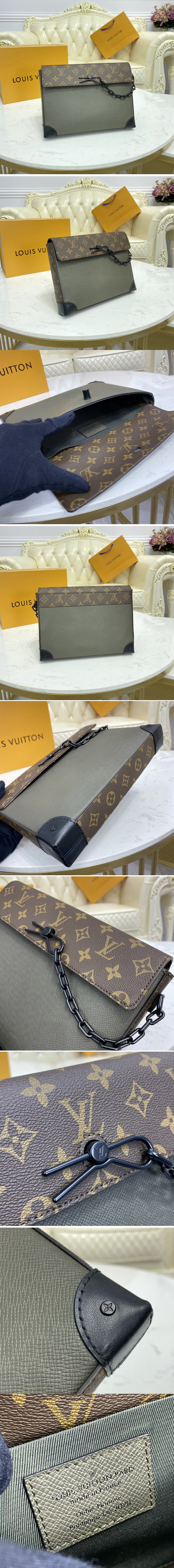 Replica Louis Vuitton M30583 LV Pochette Voyage Steamer Bag in khaki Taiga leather