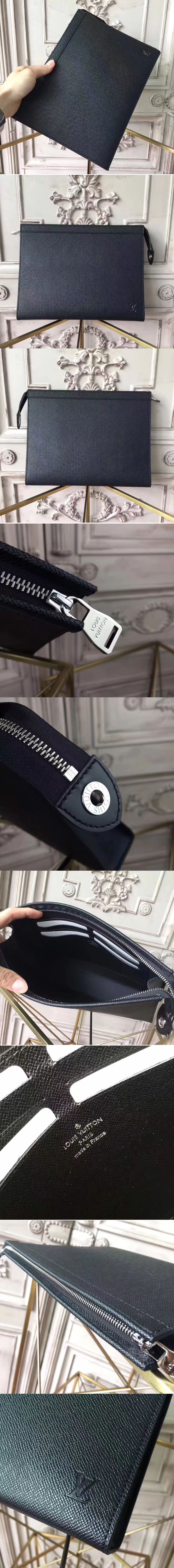 Replica Louis Vuitton M30675 Pochette Voyage MM Taiga Leather Black Bags