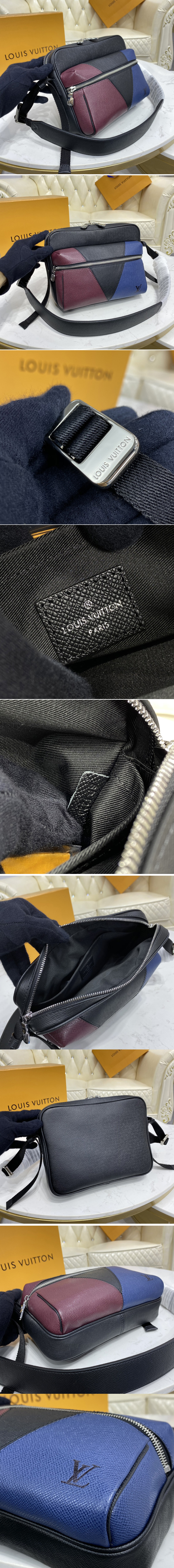 Replica Louis Vuitton M30703 LV Outdoor Messenger Bag in Burgundy, black and navy blue Taiga leather