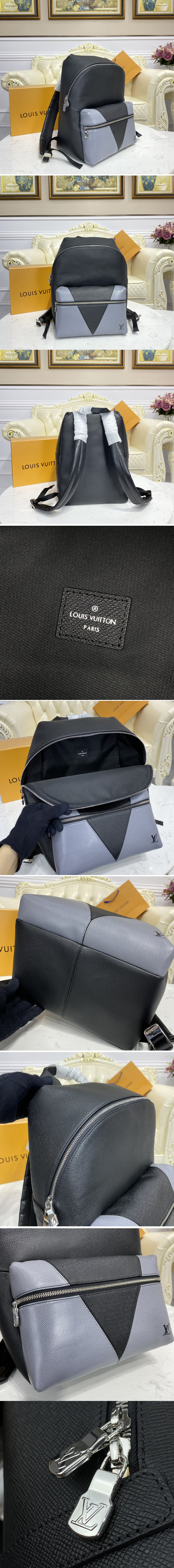 Replica Louis Vuitton M30728 LV Discovery backpack in Gray monochrome Taiga leather