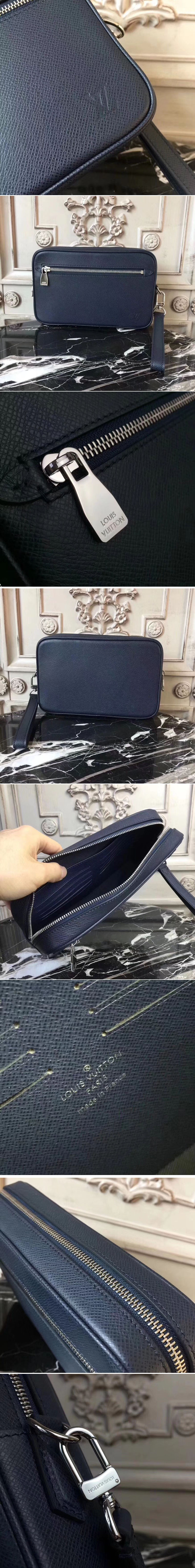 Replica Louis Vuitton M33409 LV Kasai Clutch Taiga Leather Bags Blue