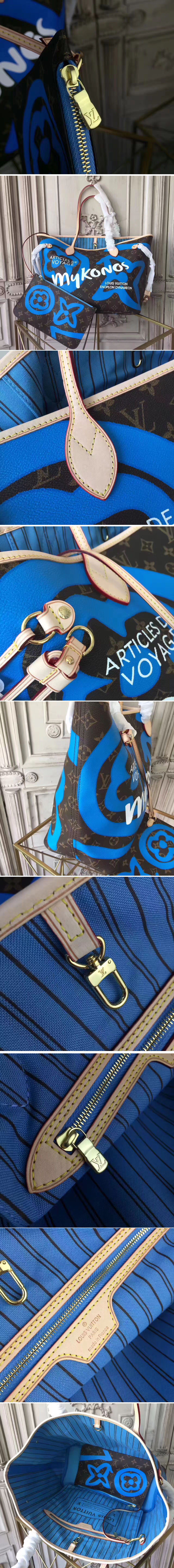 Replica Louis Vuitton M40995 Monogram Canvas Neverfull MM Bags Blue