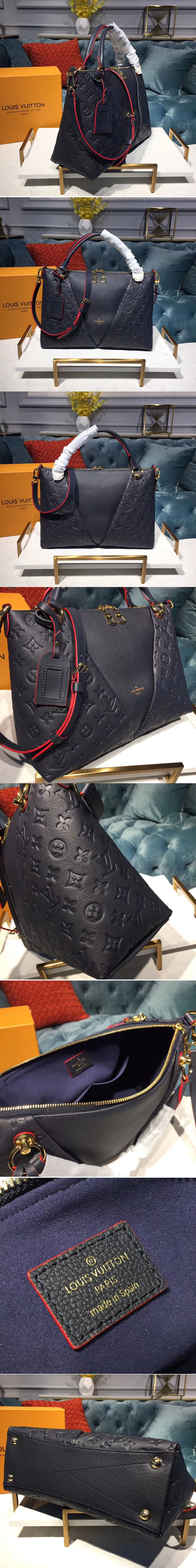 Replica Louis Vuitton M44397 LV V Tote MM Monogram Empreinte Leather Marine Rouge