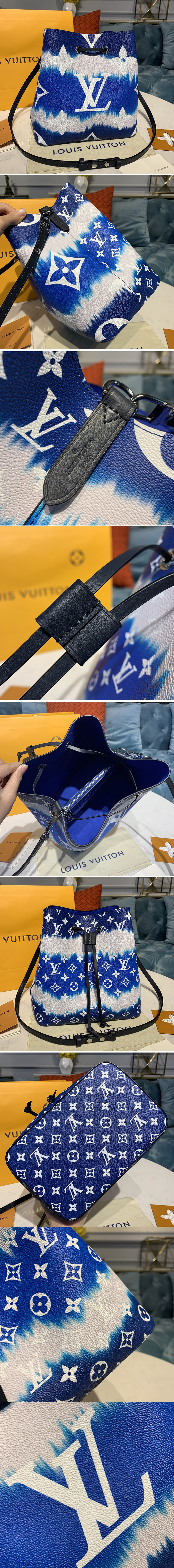 Replica Louis Vuitton M45126 LV Escale NeoNoe MM Bucket Bags in Blue Monogram Canvas