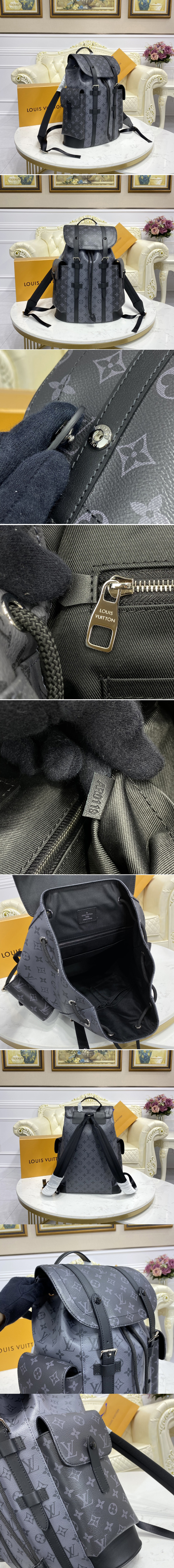 Replica Louis Vuitton M45419 LV Christopher PM backpack in masculine Monogram Eclipse canvas and Monogram Eclipse Reverse canvas