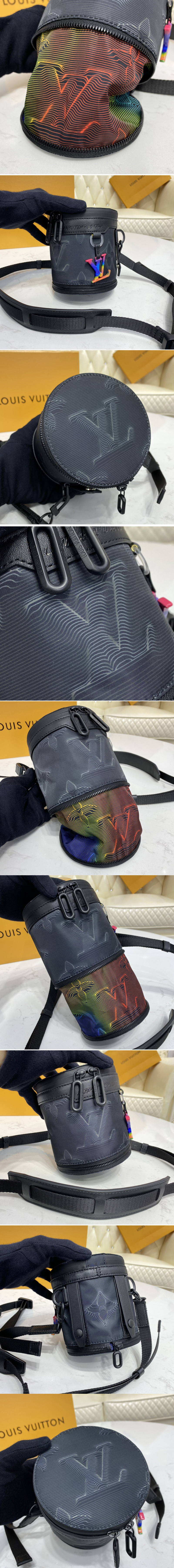 Replica Louis Vuitton M45604 LV Expandable Polochon pouch in Monogram 3D Gray and Black/Rainbow