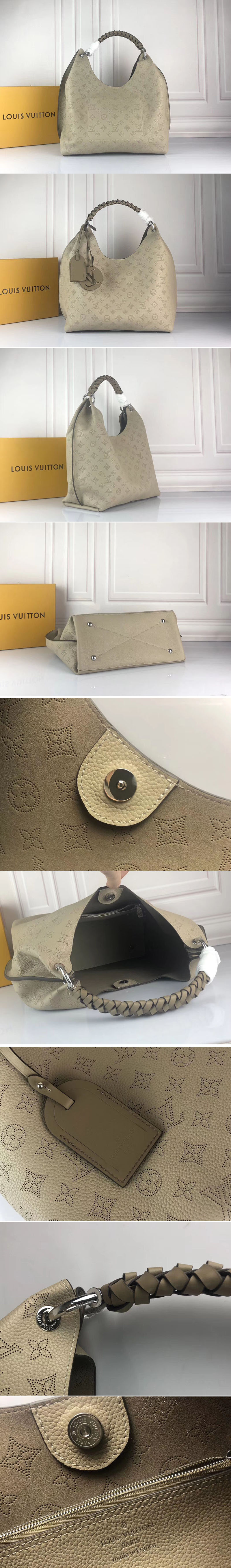 Replica Louis Vuitton M52950 LV Carmel hobo bag Mahina Leather Grey