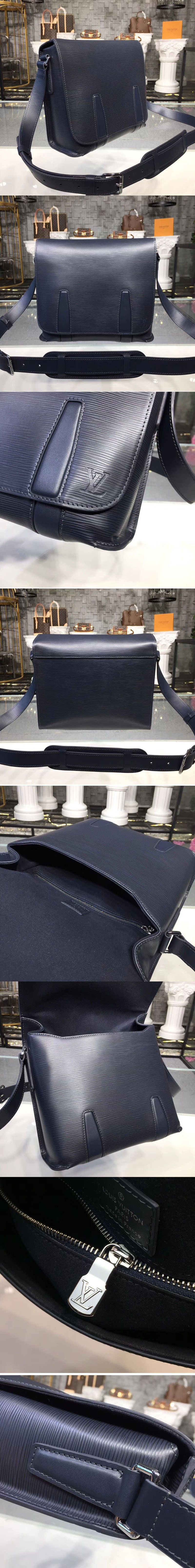 Replica Louis Vuitton M53409 LV Epi Leather Harrington Messenger Bag Blue