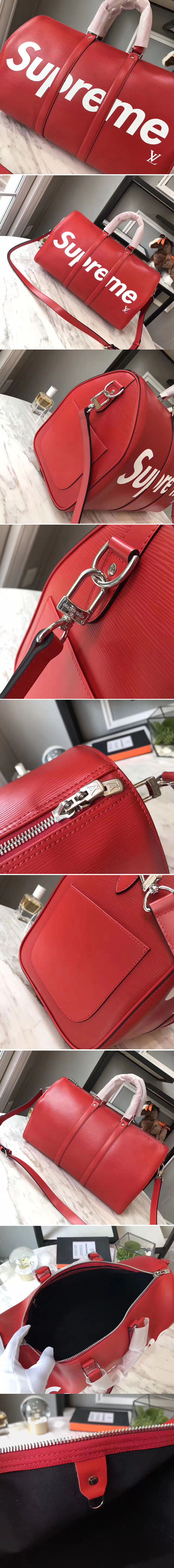 Replica Louis Vuitton M53419 x Supreme Keepall 45 Bandouliere Bags Red