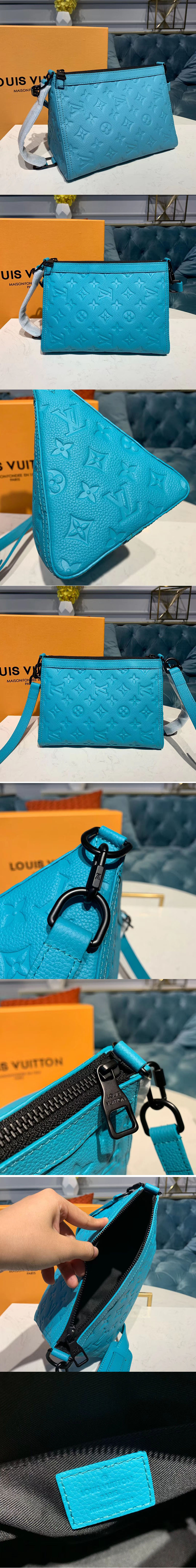 Replica Louis Vuitton M54330 Triangle Shaped Shoulder Bags Blue Monogram Empreinte Leather