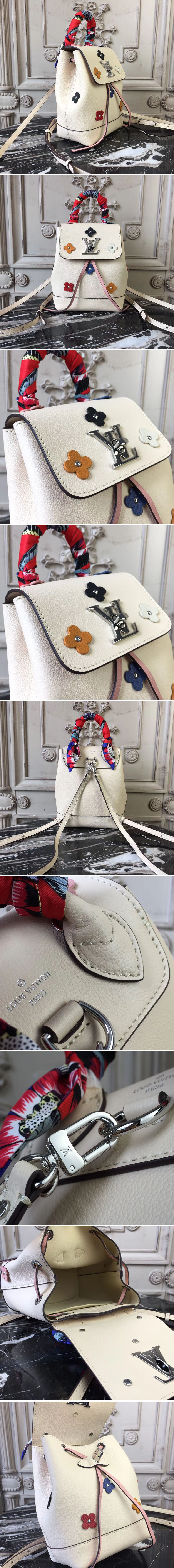 Replica Louis Vuitton M53079 Lockme Backpack Mini Soft Calfskin blossoms beige