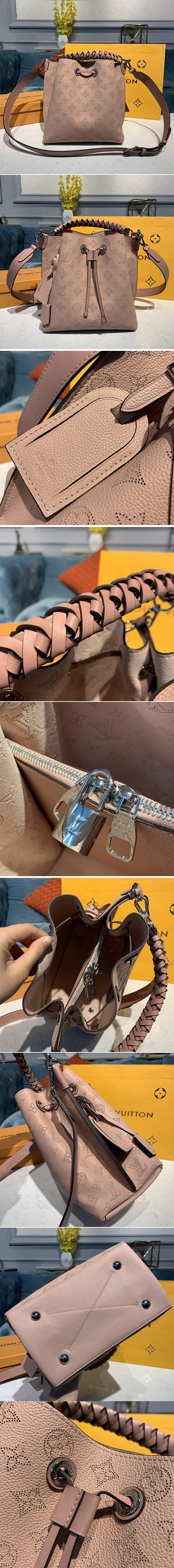 Replica Louis Vuitton M55801 LV Muria bucket bag in Pink Mahina Calf leather