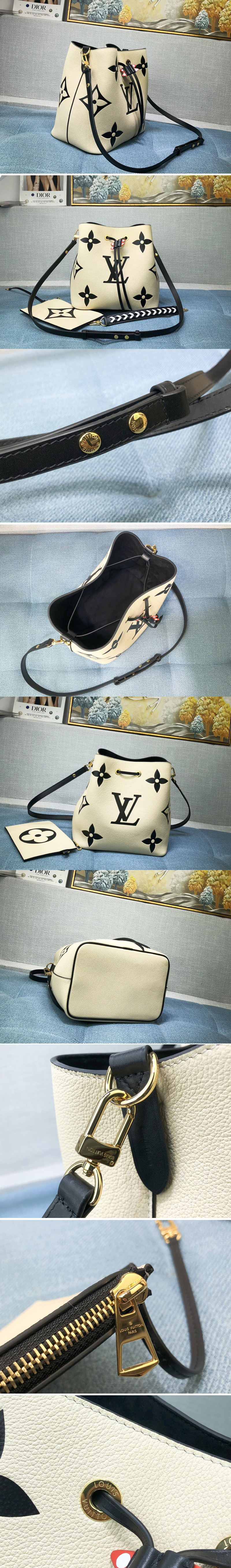 Replica Louis Vuitton M56889 LV Crafty NéoNoé MM bucket bag in Cream Embossed grained cowhide leather