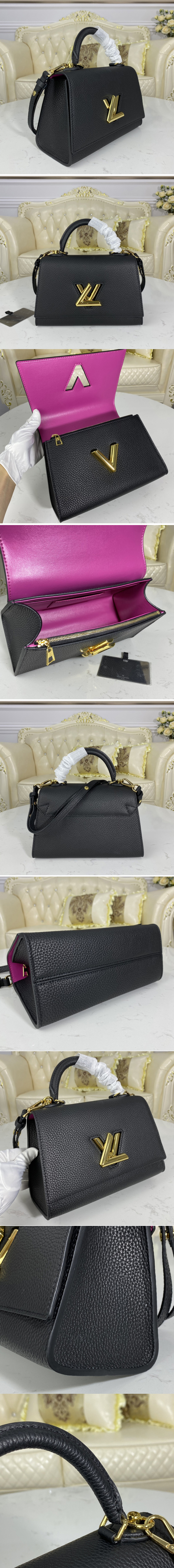 Replica Louis Vuitton M57093 LV Twist One Handle PM handbag in Black Taurillon leather