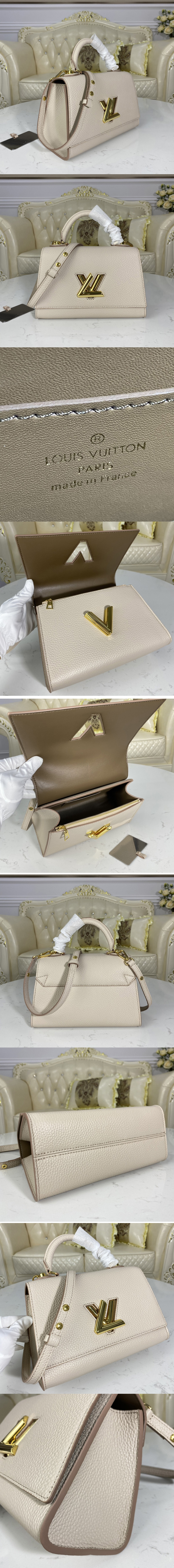 Replica Louis Vuitton M57214 LV Twist One Handle PM handbag in Greige Taurillon leather