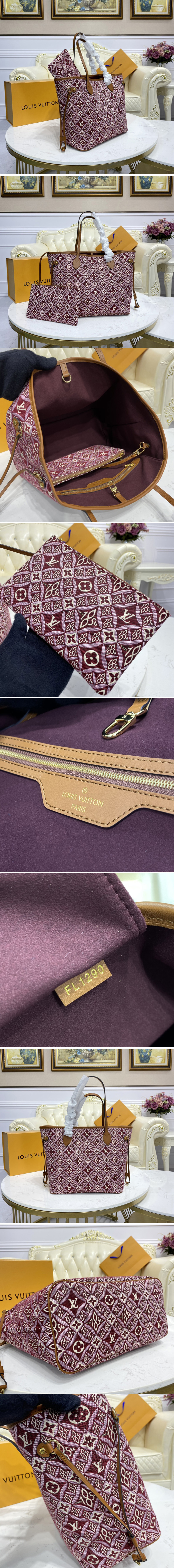 Replica Louis Vuitton M57273 LV Since 1854 Neverfull MM tote bag in Bordeaux Jacquard Since 1854 textile