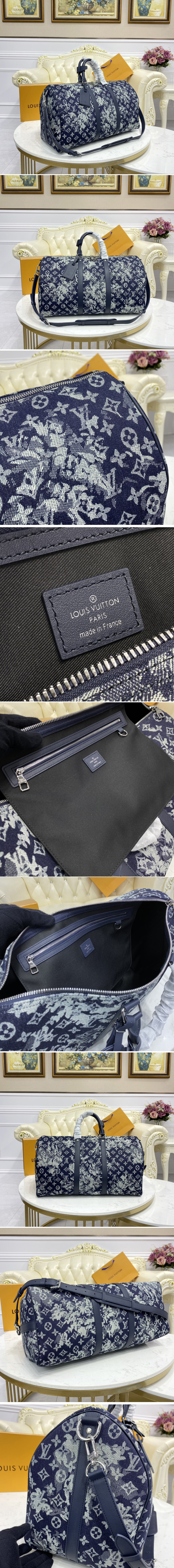 Replica Louis Vuitton M57285 LV Keepall Bandoulière 50 Bag in Monogram Tapestry coated canvas