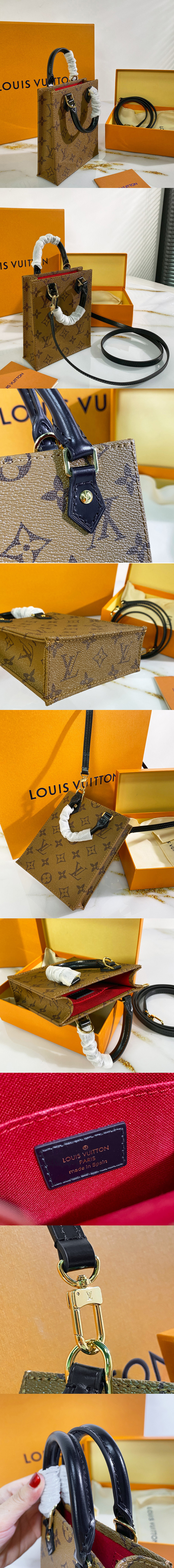 Replica Louis Vuitton M69442 LV Petit Sac Plat bag in Monogram Reverse coated canvas