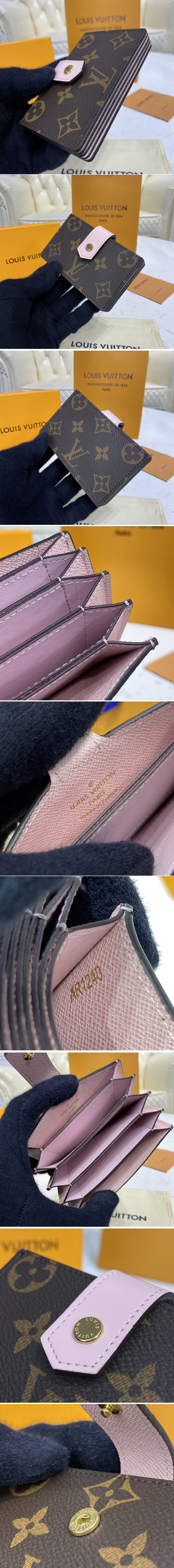 Replica Louis Vuitton M69761 LV Card Holder in Monogram coated canvas and Rose Ballerine Pink