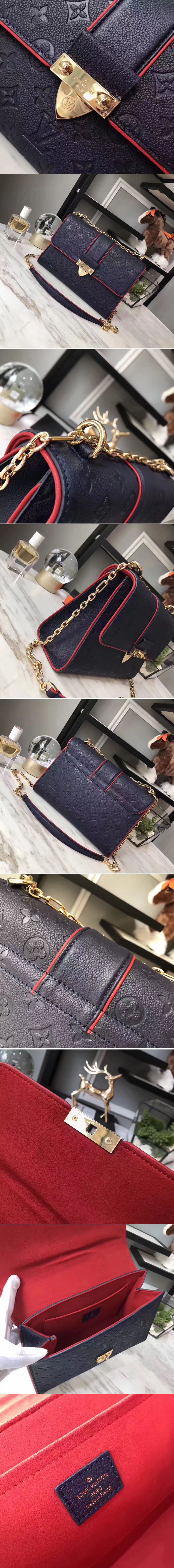 Replica Louis Vuitton M43394 Monogram Empreinte Saint Sulpice PM Bags Blue/Red